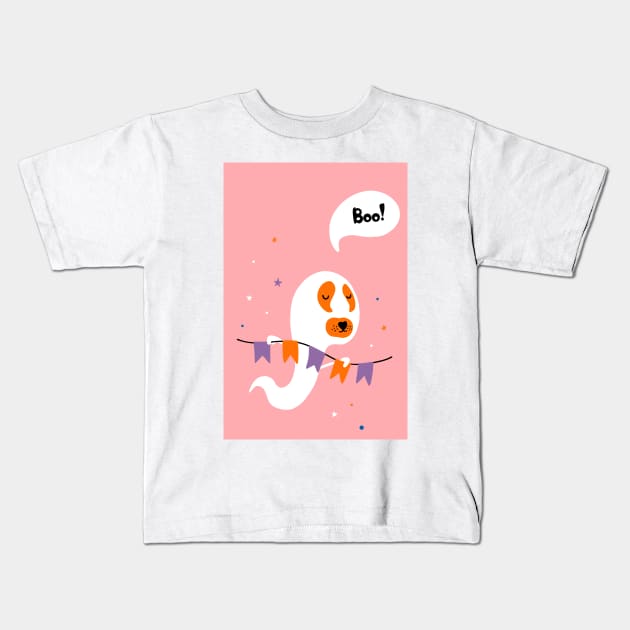 Dog in ghost costume Kids T-Shirt by DanielK